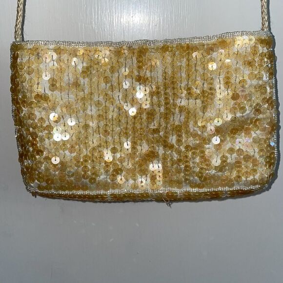 Gold sequined & beaded small cloth crossbody purse - Picture 4 of 10